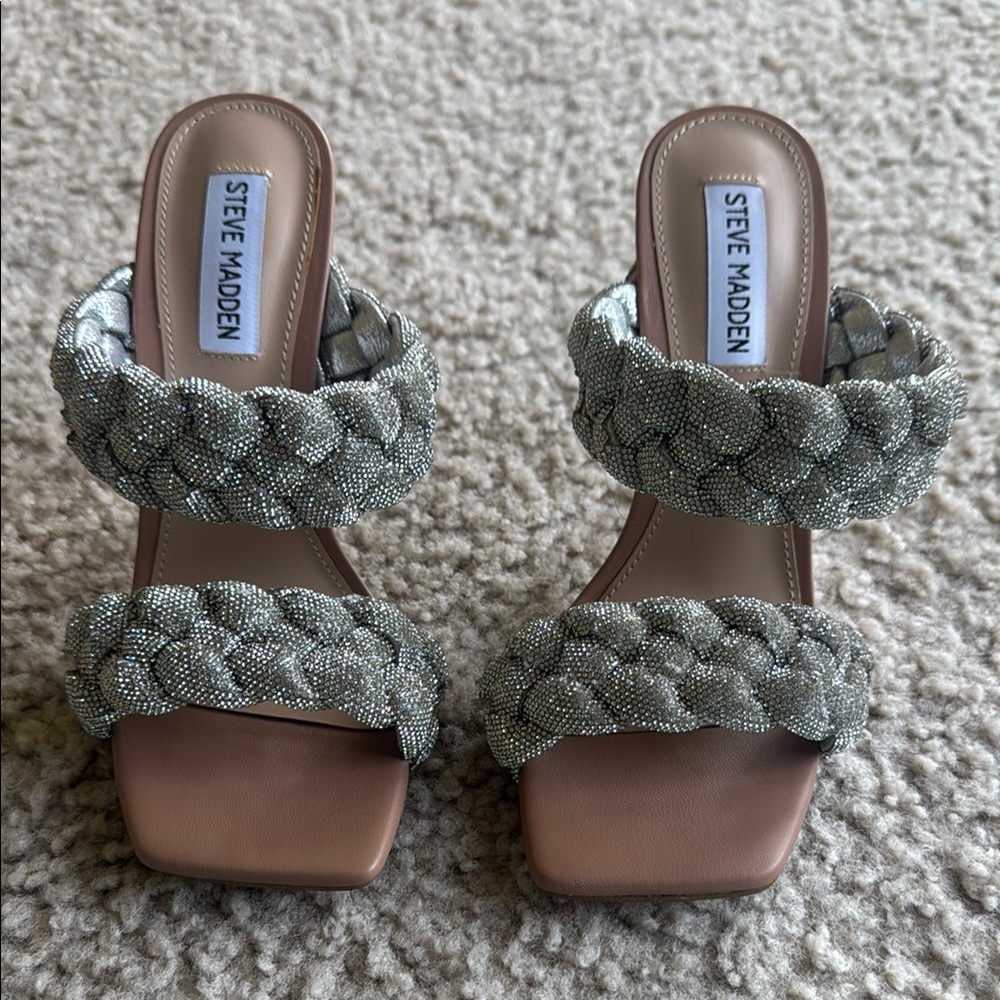 Steve Madden Silver Tan Heels with Braided Design